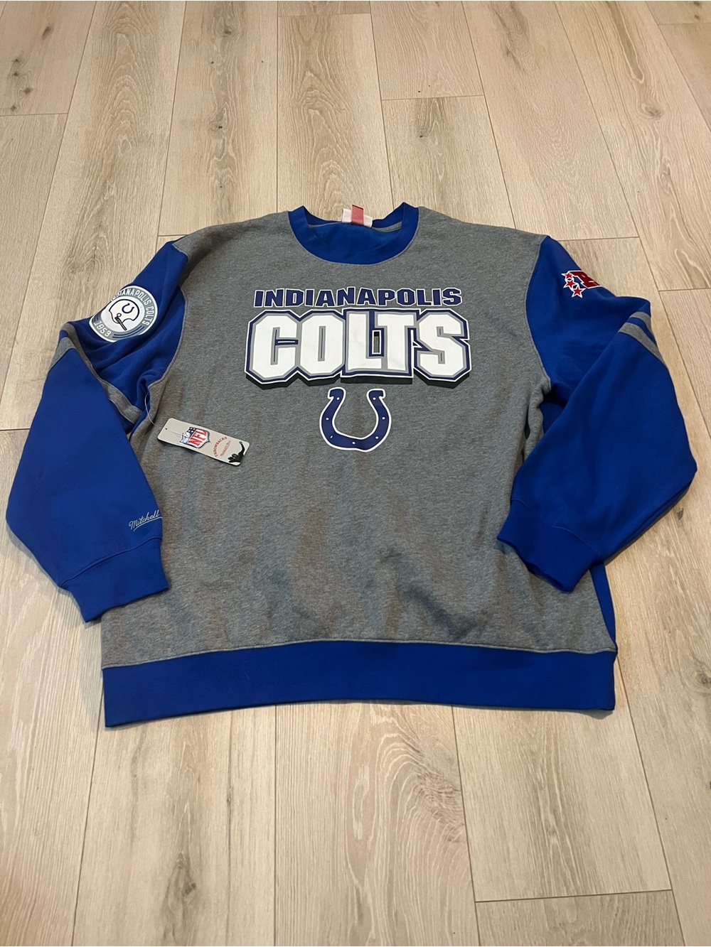 Mitchell & Ness Indianapolis Colts Grey and Royal Blue Crewneck